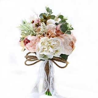 Brudebuket med hvide og lyserøde blomster - diameter 22 cm